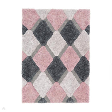 3D GEO Plush Geometric Diamond Hand-Carved Hi-Low Soft Shaggy Blush Pink/Grey/Cream Rug-Origins-Rug Love - The Most Loved Rug Store